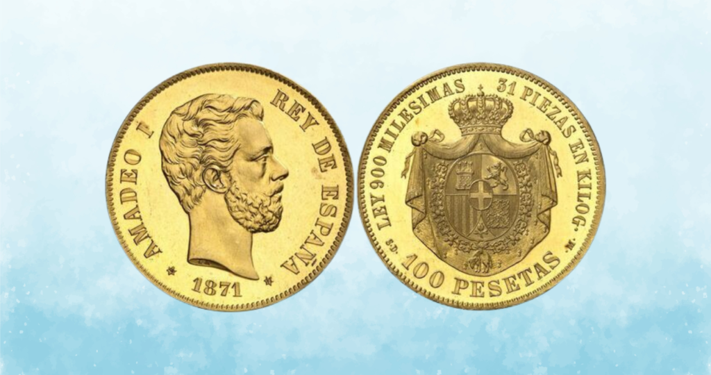 1871 Spanish Amadeo I Gold Specimen 100 Pesetas